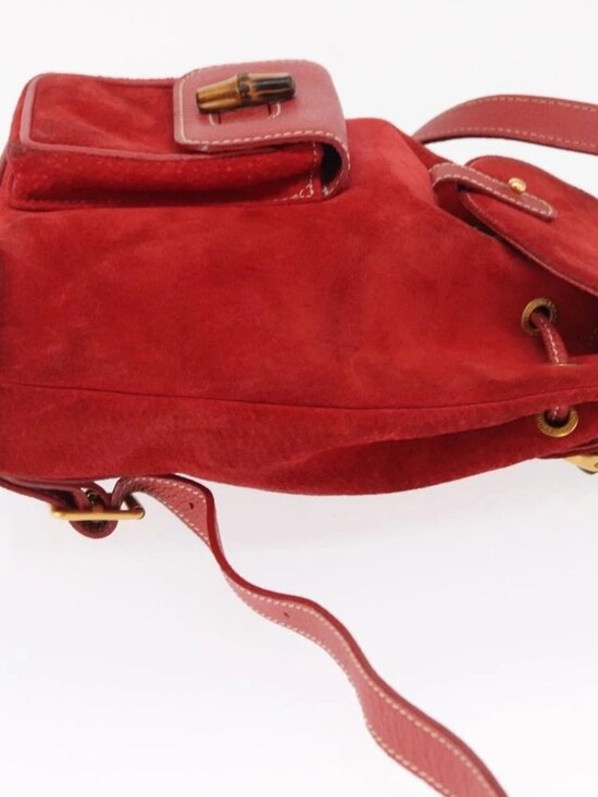 GUCCI Bamboo Backpack Suede Red Gold 003 2034 0030 Auth 163330